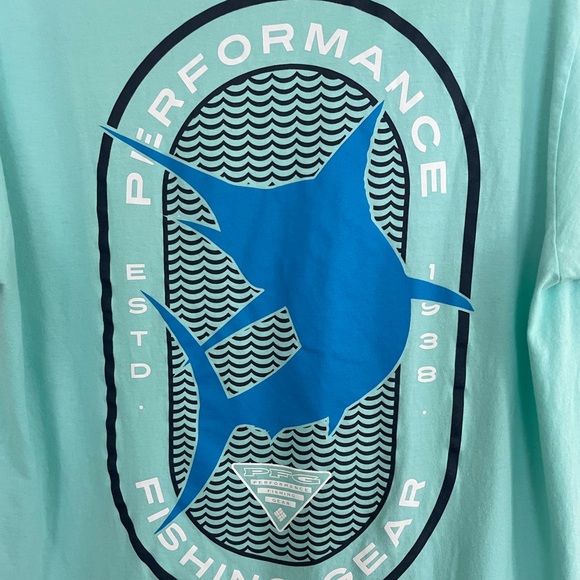 Men’s Columbia PFG Turquoise Tee Shirt Size L - Picture 5 of 5